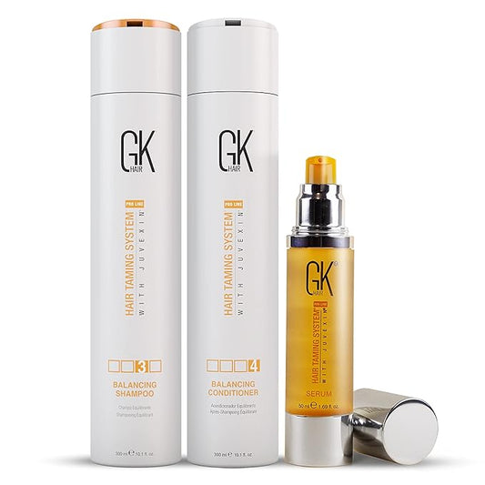 GK HAIR Global Keratin Balancing Shampoo and Conditioner Sets (10.1 Fl Oz/300ml) with Anti Frizz Serum Argan Oil for Dry Damaged Repair- All Hair Types Sulfate Paraben Free Unisex